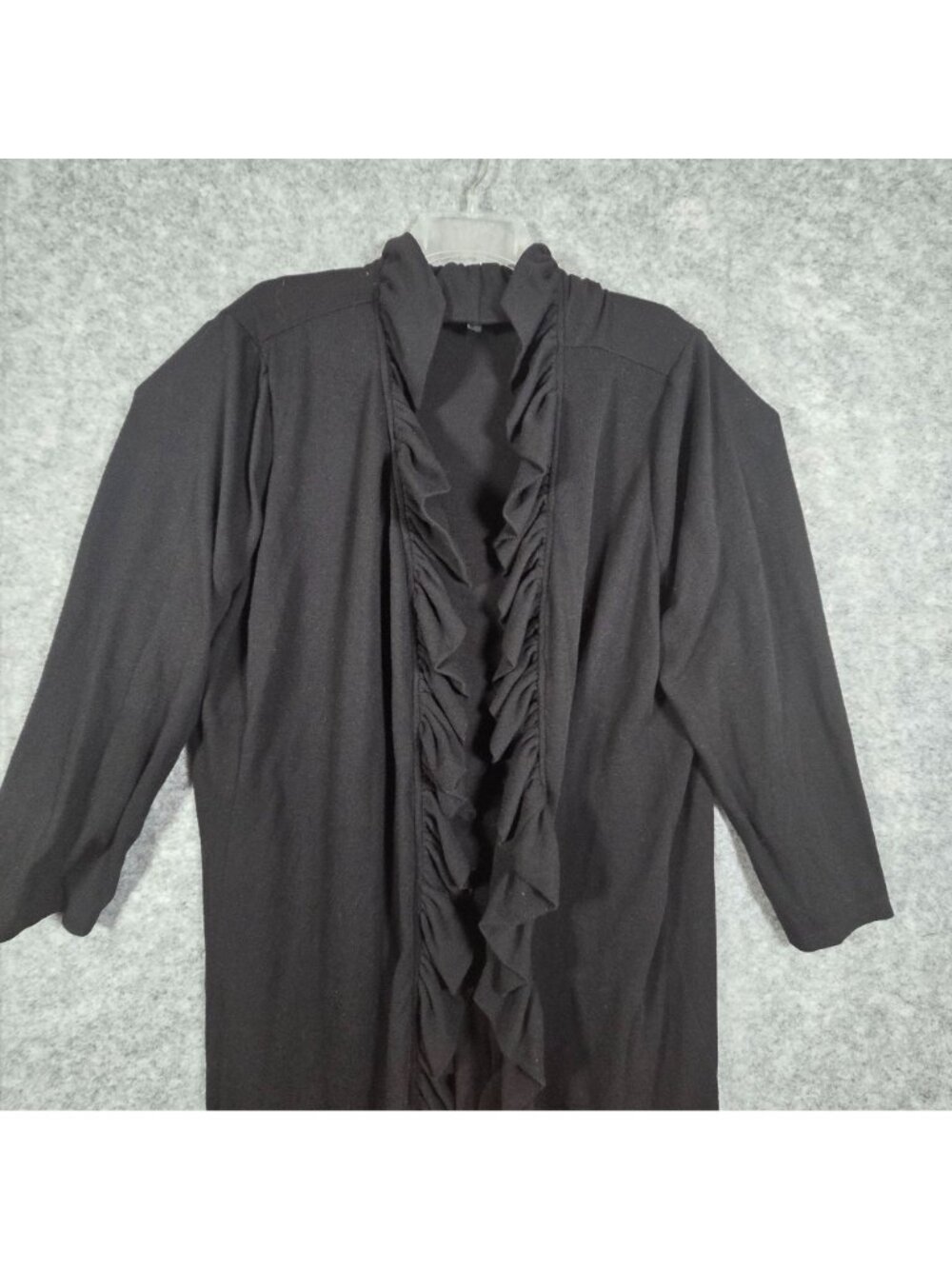 Antthony Cardigan Black Open Front Ruffle Midi Length Classic 2X Plus Size - Picture 3 of 10